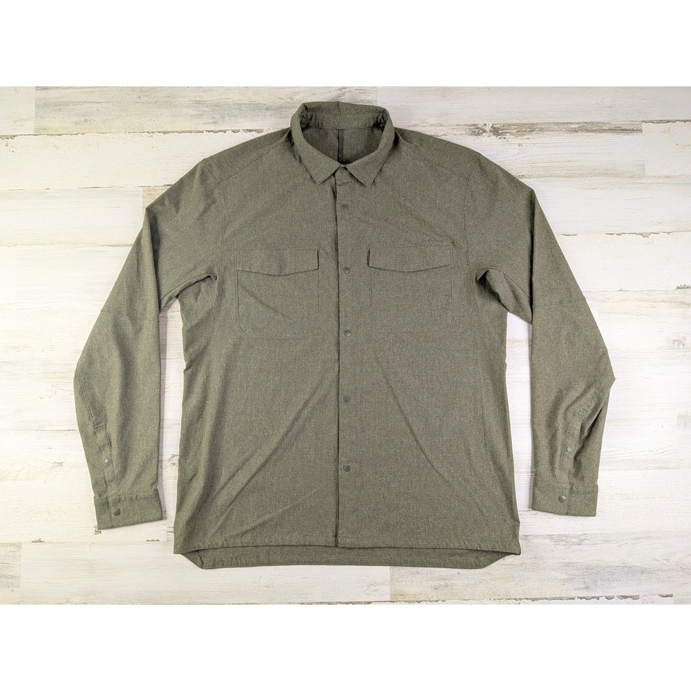 Lululemon Shirt Mens Large Dark Green Double Pocket Overshirt Jacket Snaps